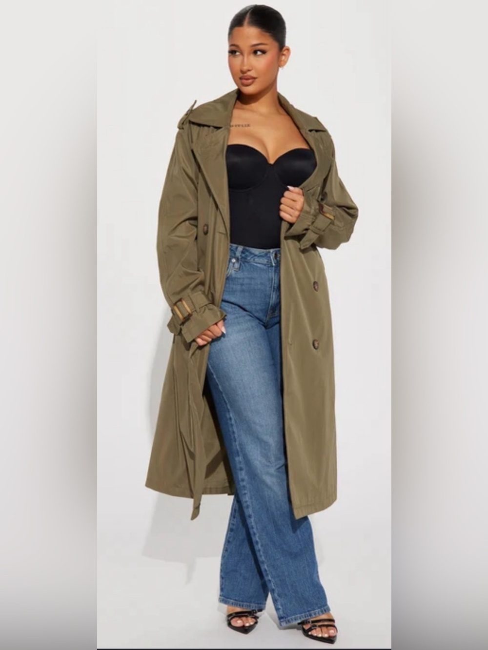 Fashion Nova Keep Your Promise Trench Coat Green Large